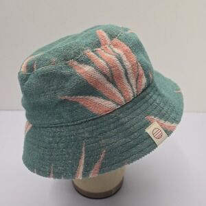 Marine Layer Terry‎ Cloth Bucket Hat Teal Pink Tropical Palm Leaf Summer Sun Hat